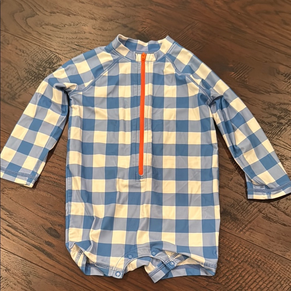 Blue and White Checkered Baby Romper